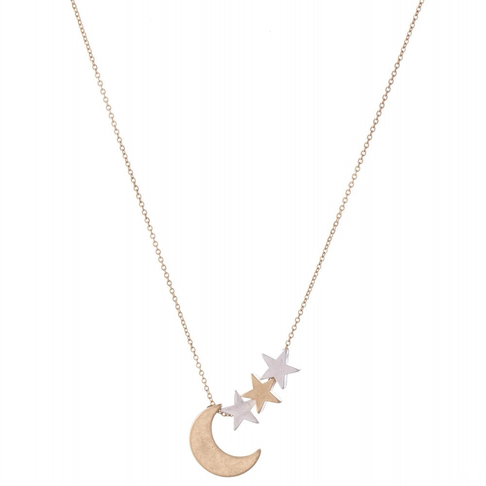 Two Tone Moon Pendant Necklace