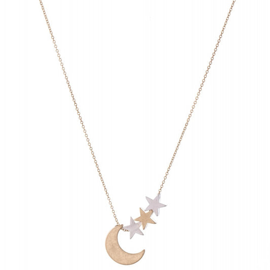 Two Tone Moon Pendant Necklace