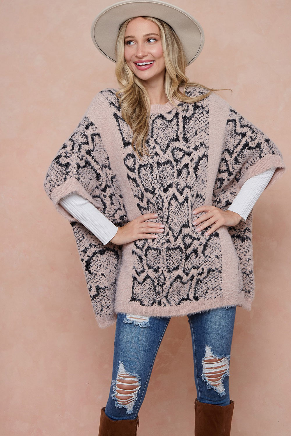 Eyelash Yarn Sweater Poncho