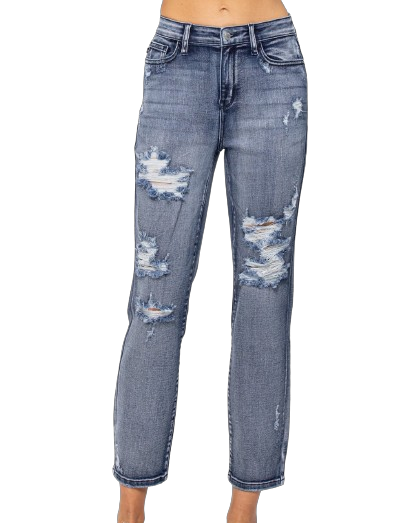 Judy Blue Mid Waist Destroyed Boyfriend Denim