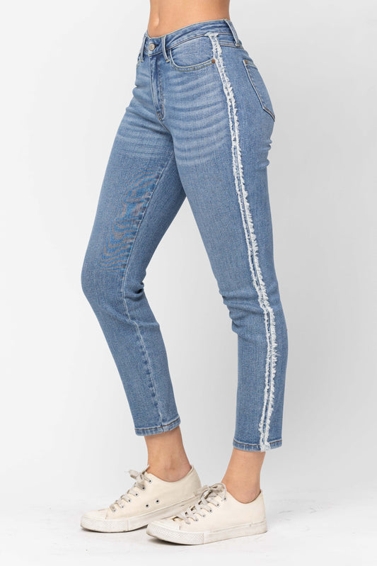 Judy Blue Mid Waist Slim Ankle with Frayed Side Seam Denim