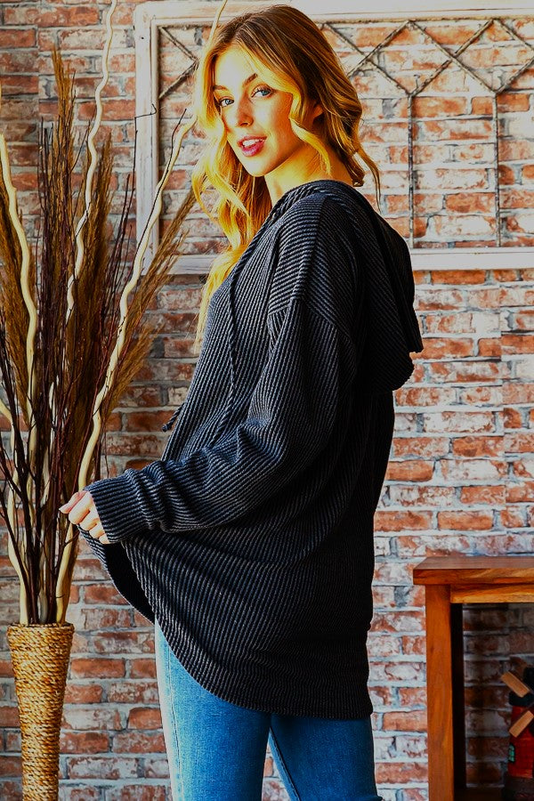 Urban Ribbed Hoodie in Black