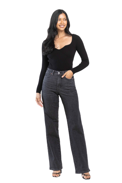 Judy Blue High Waisted Tummy Control Washed Black Straight Denim