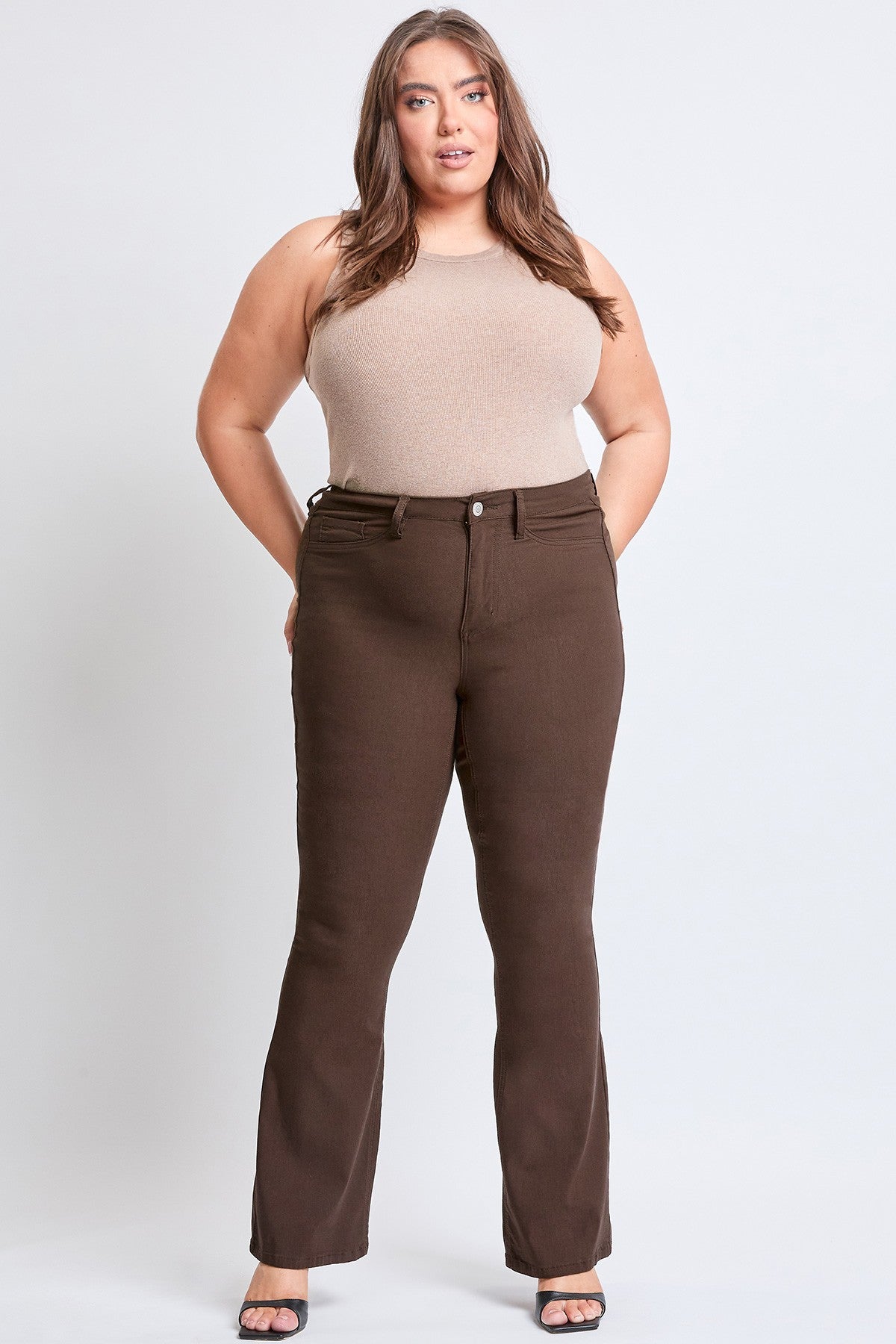 High Rise Flare Leg Pants in Cocoa Brown