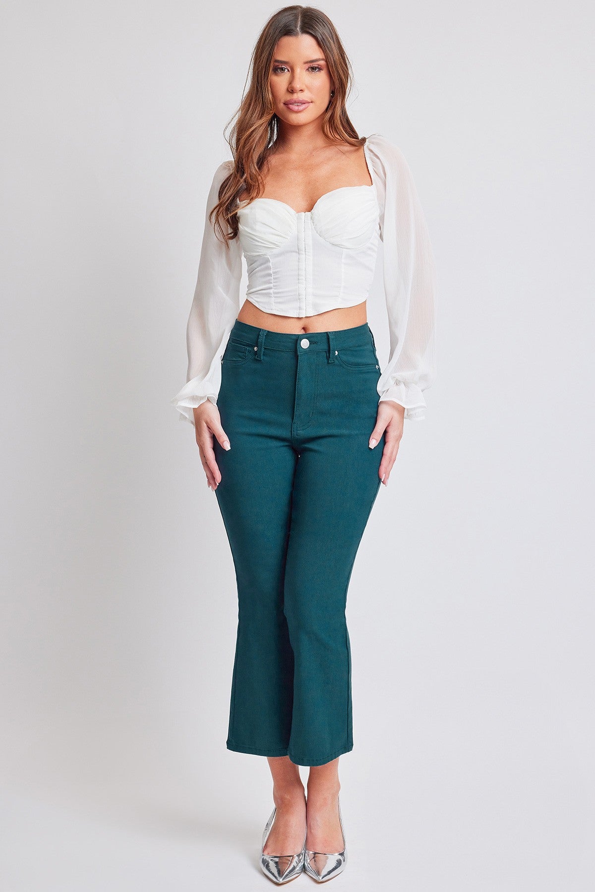 Crop Kick Flare Pant In Dark Teal