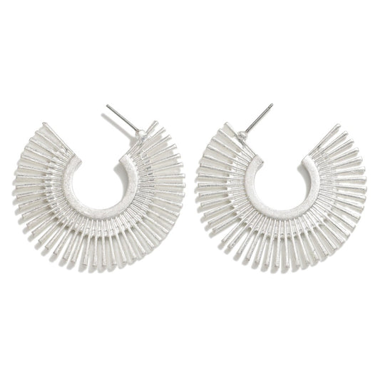 Sunburst Drop Hoop Earrings in Silver