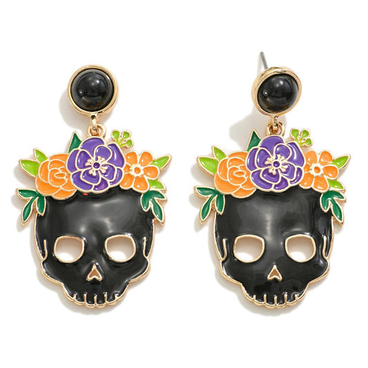 Flower Skull Earrings