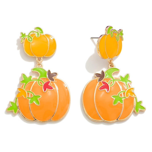 Linked Enamel Pumpkin Drop Earrings