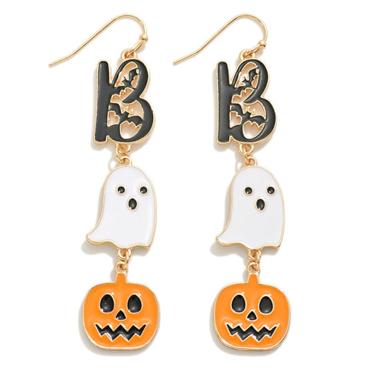 Boo Ghost and Pumpkin Waterfall Earrings