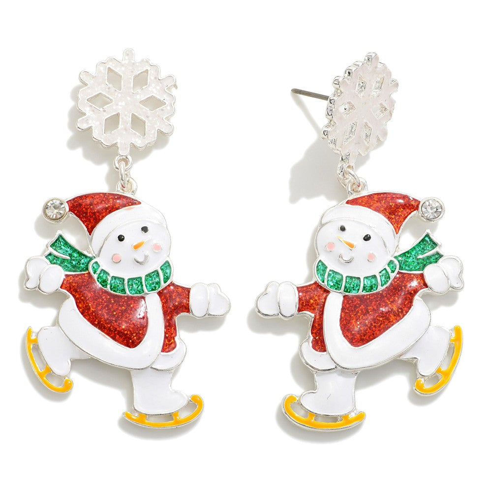 Skating Snowman Enamel Earrings