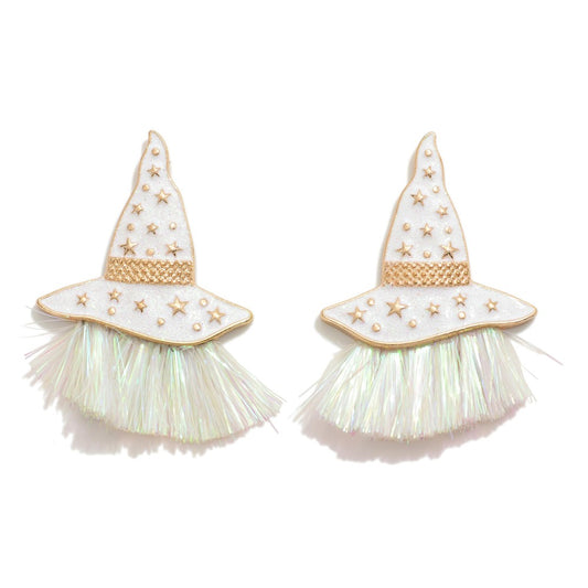 Glitter Resin White Witch Hat Earrings