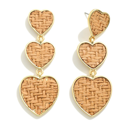 Triple Heart Raffia Earrings