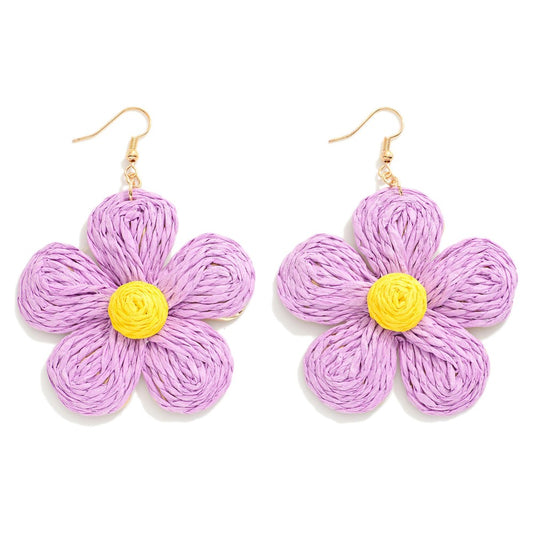 Oversized Lavender Raffia Daisy Earring