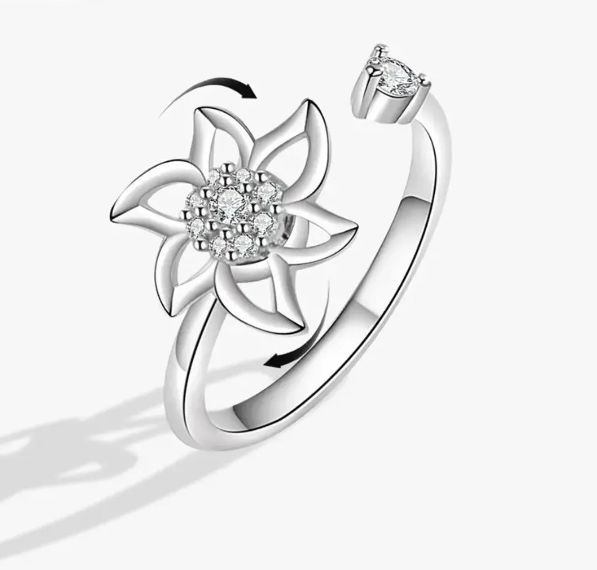 Fidget Ring - Flower with Gem Center