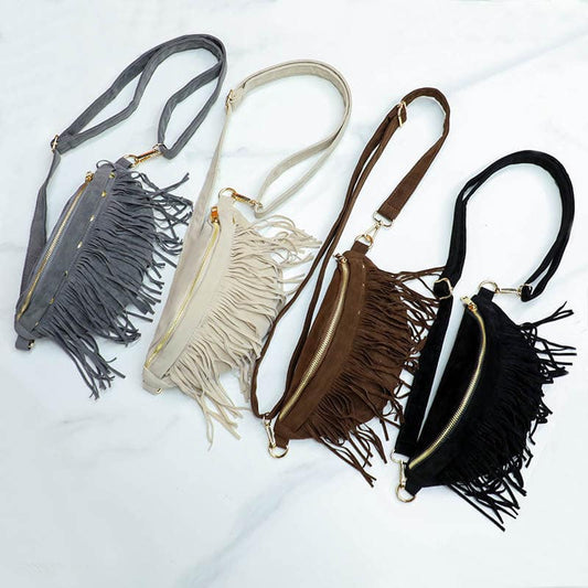 Faux Suede Fringe Belt Bag/Cross Body