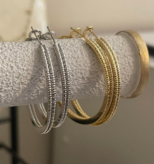 Hammered Double Row Hoop Earrings