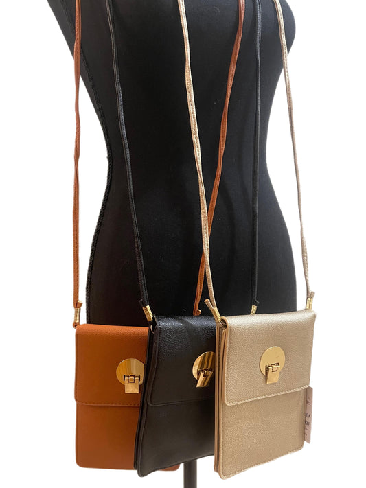 Faux Leather Vertical Cross Body Bag