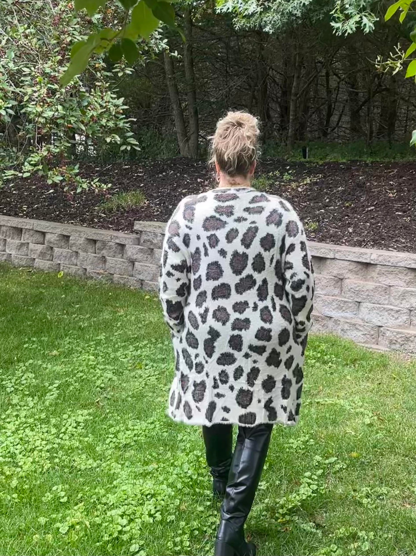 Animal Print Long Sleeve Fuzzy Cardigan