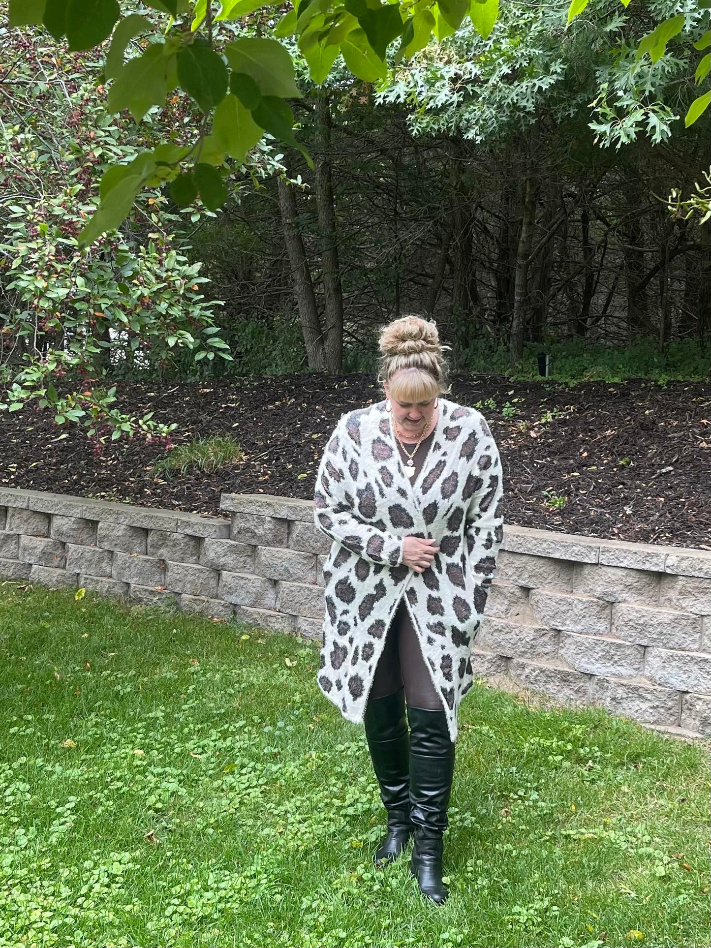 Animal Print Long Sleeve Fuzzy Cardigan