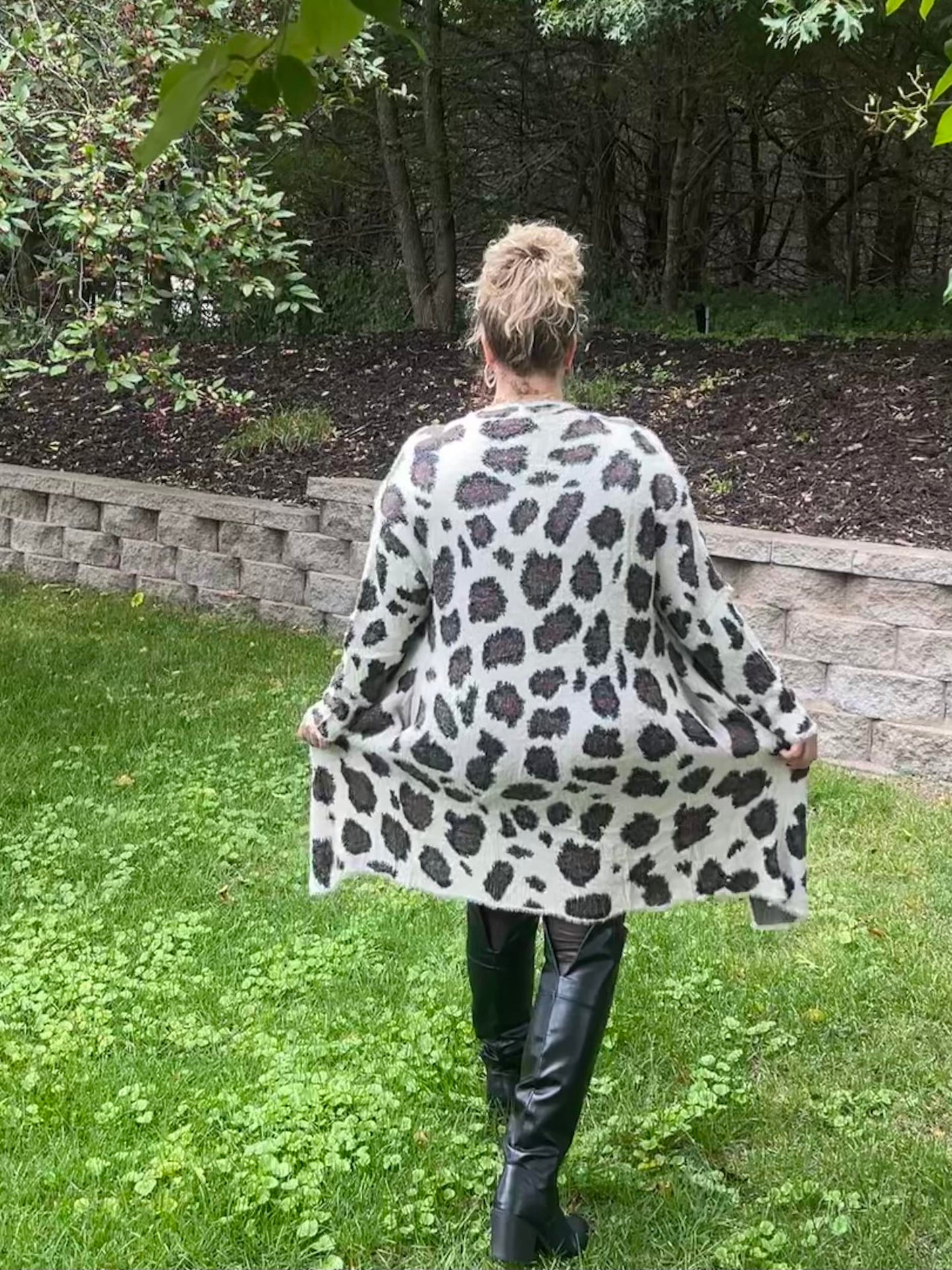 Animal Print Long Sleeve Fuzzy Cardigan