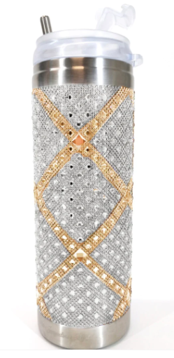 Jacqueline Kent Studded Tumbler in Silver & Gold Crosshatch