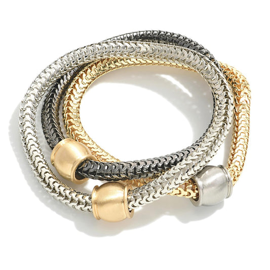 Tri Color Metal Mesh Bracelet Set