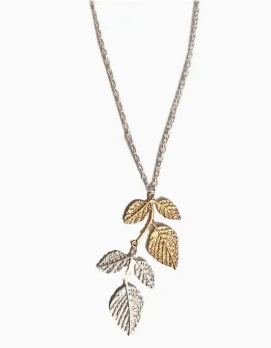 Long Double Leaf Pendant Necklace