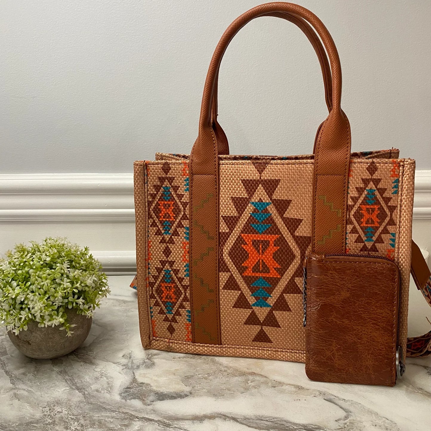 Arizona Tote Bag & Card Wallet in Orange & Turquoise