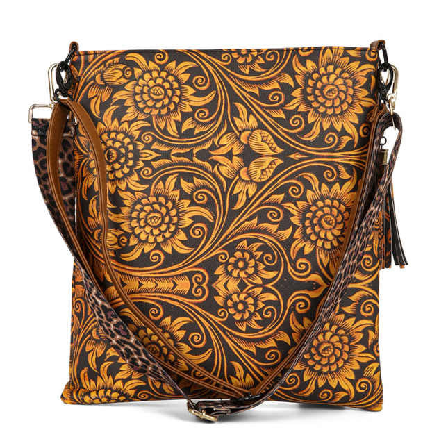 Sunflower Crossbody Handbag in Printed Faux Leather