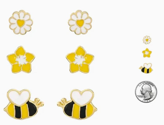 Flower & Bee Earring Trio Set