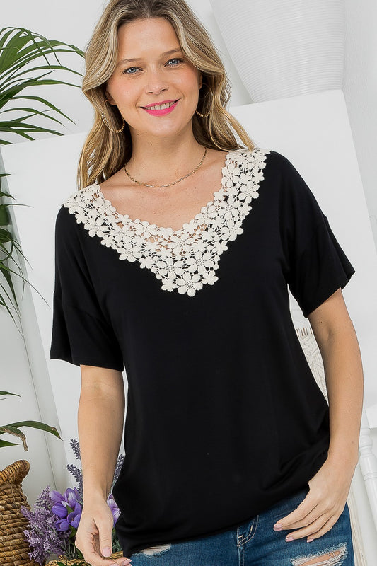 Crochet Detail V-Neck Top