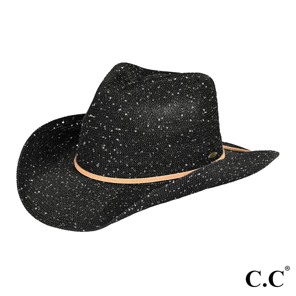 Cowboy Hat in Black & Silver with Suede String Band