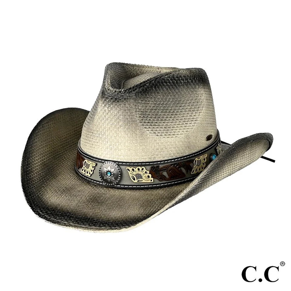 Cut & Sew Tea Stain Cowboy Hat in Black & Cream