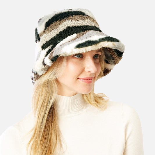 Faux Fur and Sherpa Camo Bucket Hat