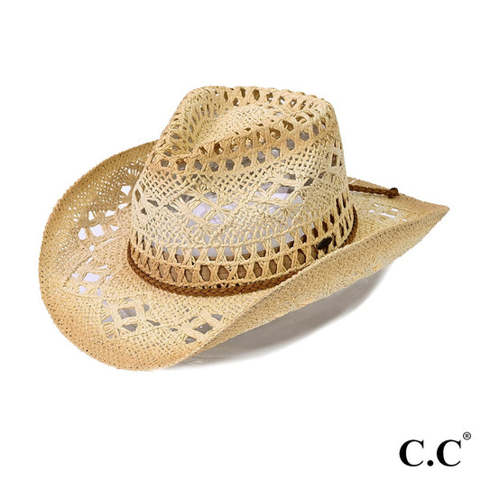 Tan Ombre Open Weave Cowboy Hat