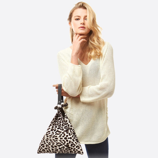 Leopard Print Top Handle Tote Handbag White