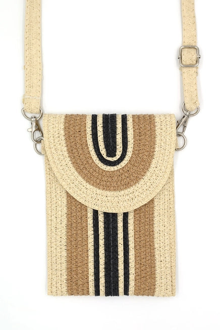 Neutral Vertical Straw Crossbody Handbag