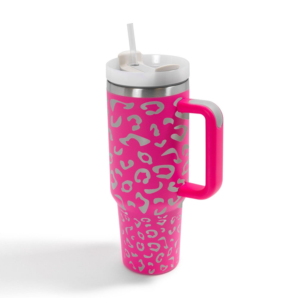 Animal Print 40 ounce Tumbler Hot Pink