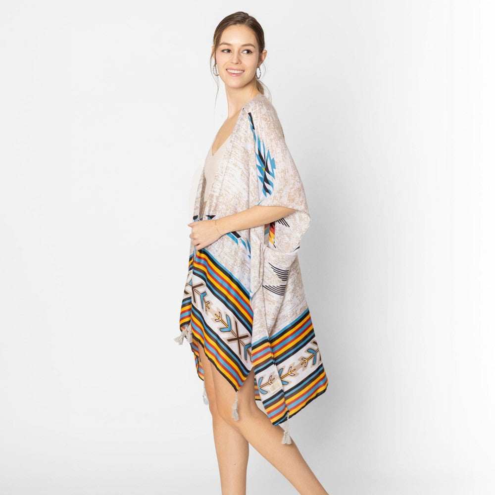 Ivory Aztech Print Kimono with Tassels (Copy)
