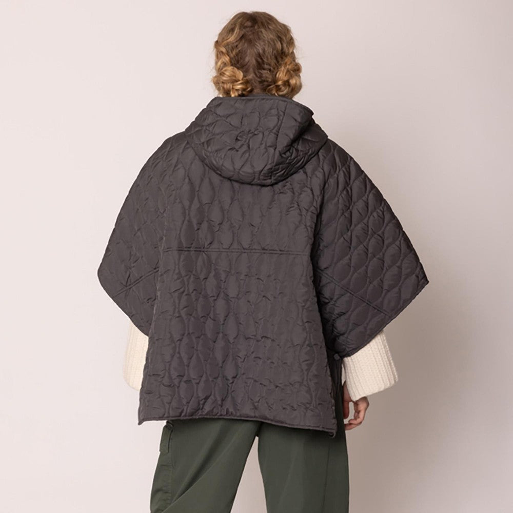 Quilted Snap Front Hooded Poncho