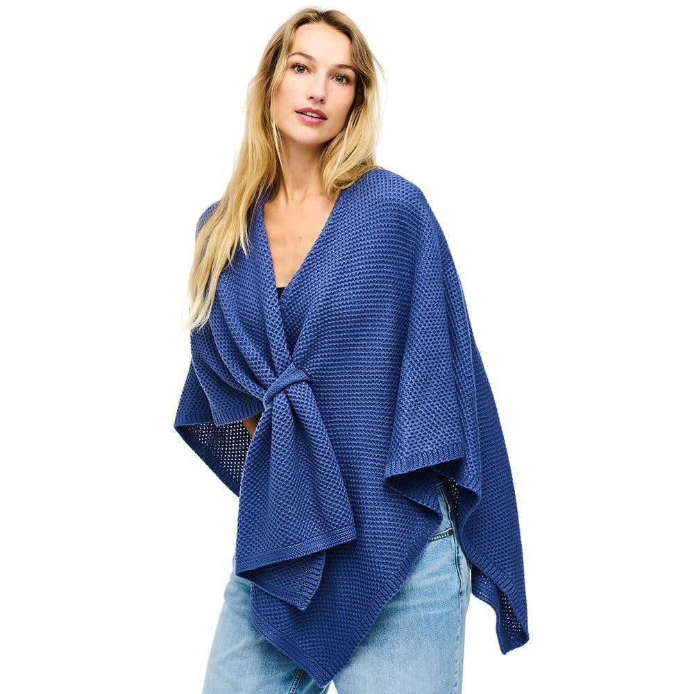 Blue Knotted Knit Ruana