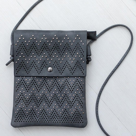 Faux Leather Laser Cut Vertical Cross Body Bag