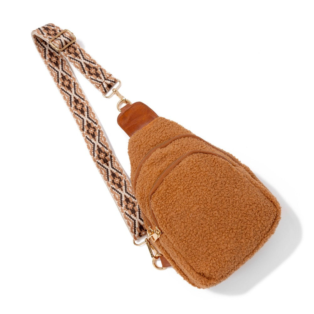 Sherpa Crossbody Bag in Caramel