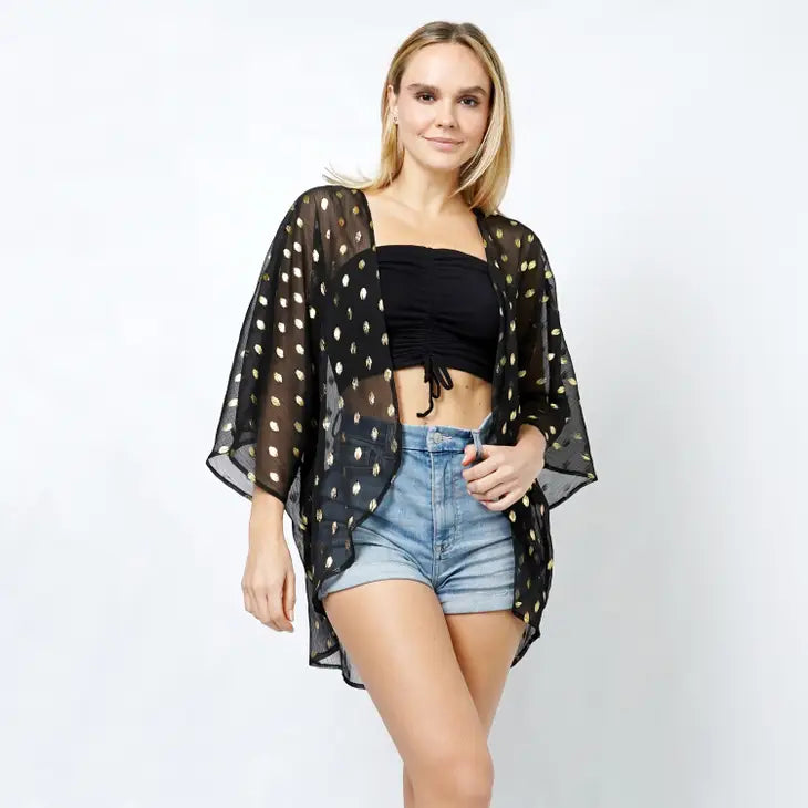 Black & Gold Dot Kimono