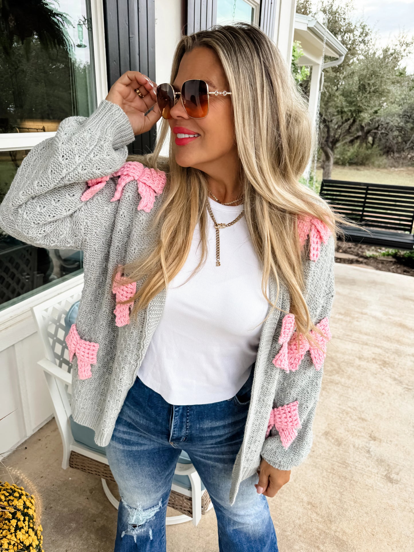 Chunky Knit Bow Cardigan