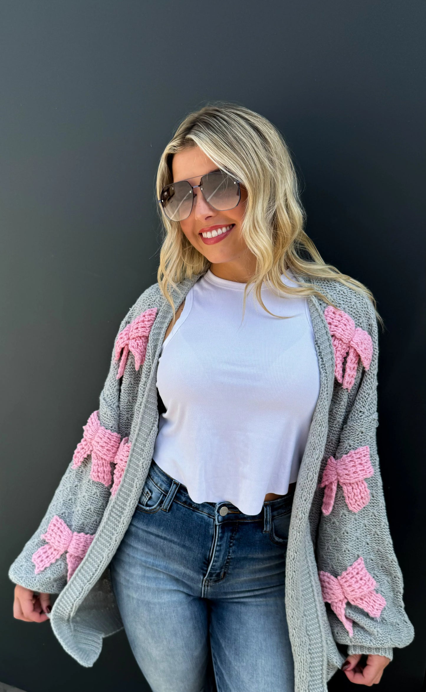 Chunky Knit Bow Cardigan