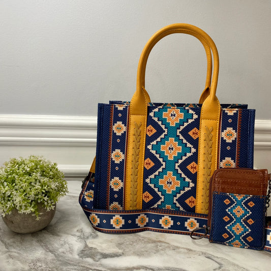 Arizona Tote Bag & Card Wallet in Navy & Mustard