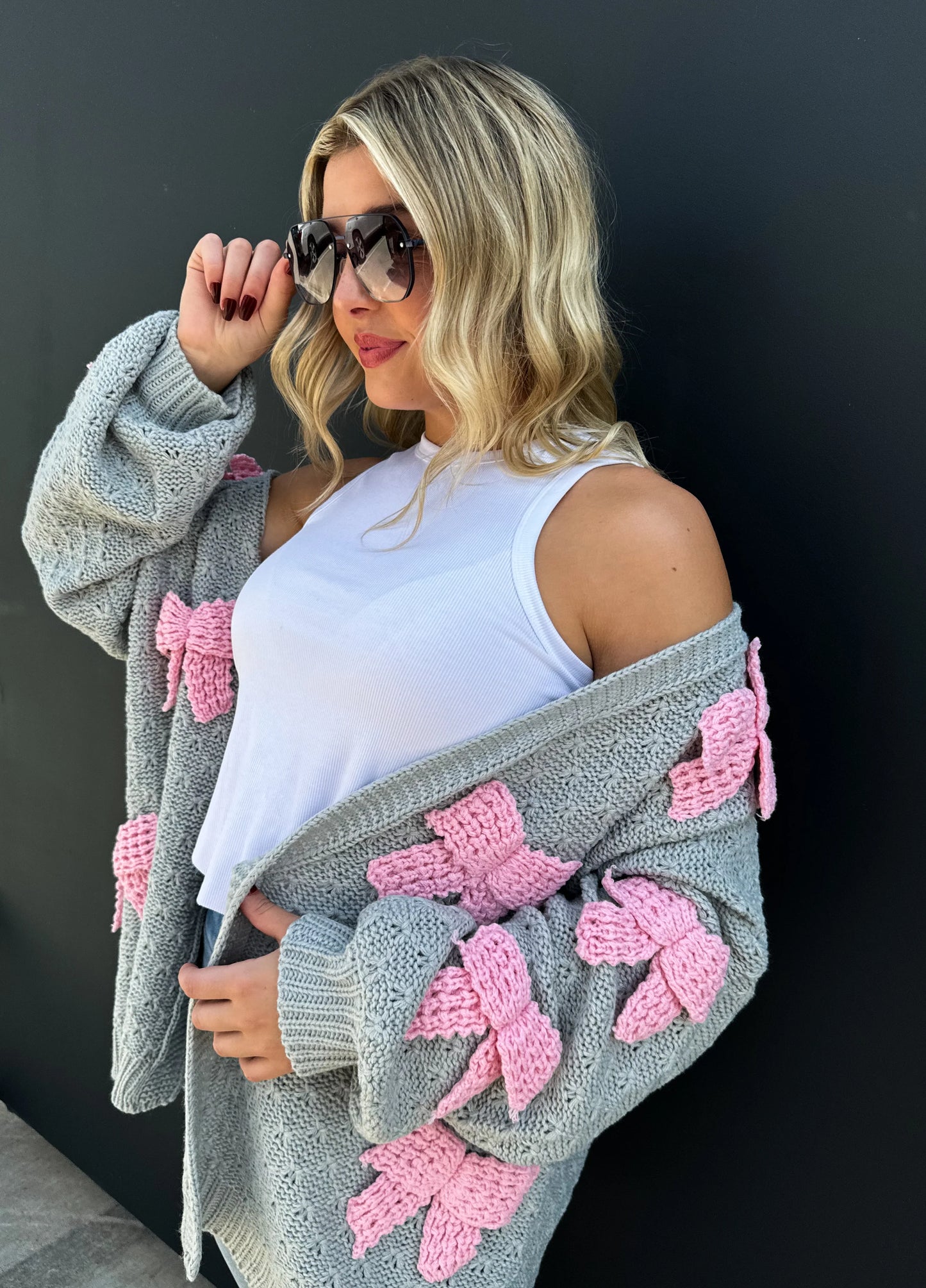 Chunky Knit Bow Cardigan