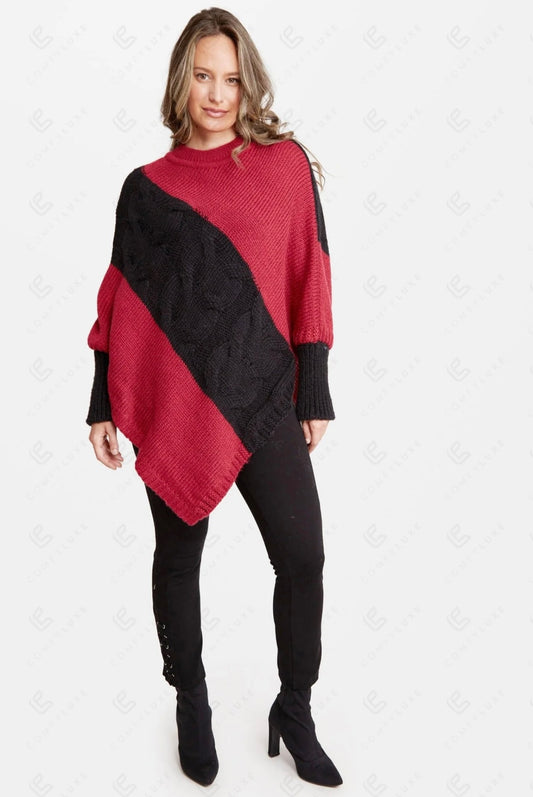 Poncho Sweater in Red & Black