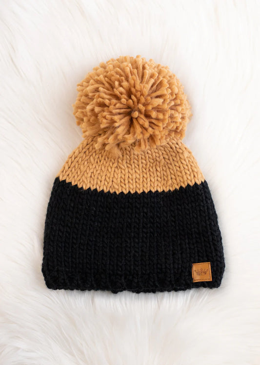 Black & Camel Pom Beanie